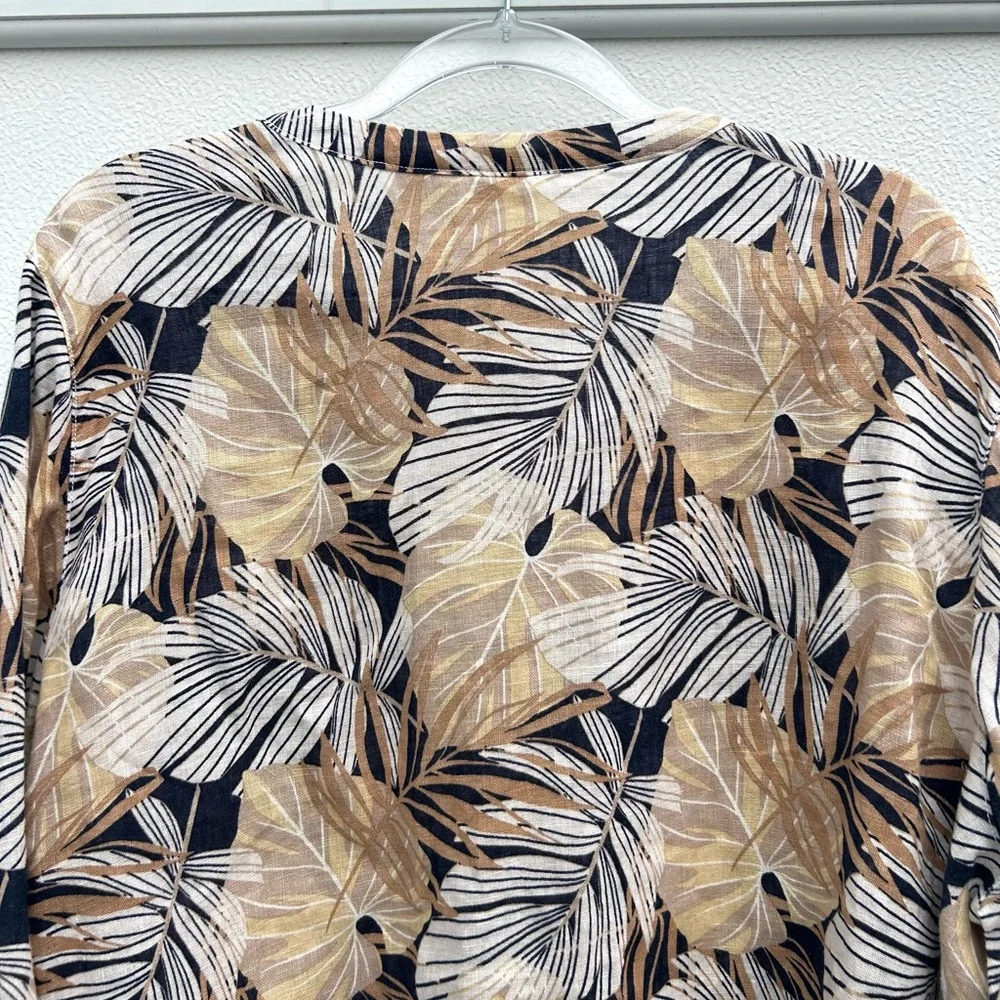 C&C California Linen Top Women XL Leaf Print Neutral Multi Button Front Resort - Picture 13 of 15